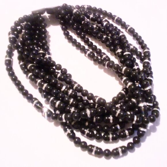 Jay Feinberg Vintage Black Chunky Multi Strand Beaded Statement Necklace - Picture 4 of 6